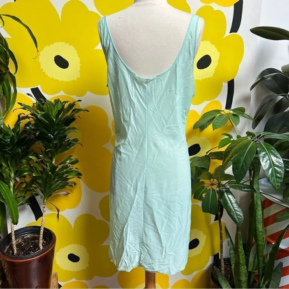 Dreamy 1950s Mint Green Satin Lace Embroidered Slip Lingerie Nightgown - Picture 5 of 9